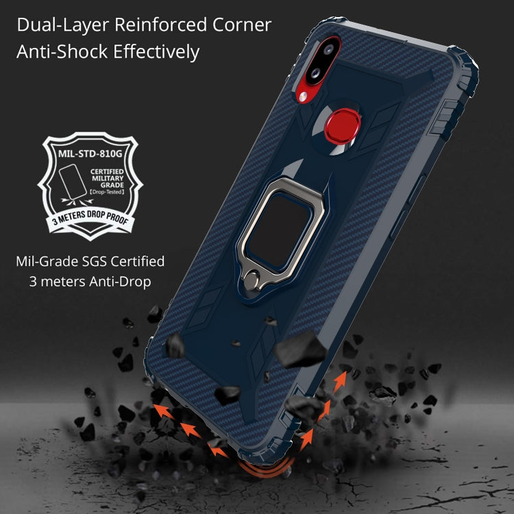 For Galaxy A10s Carbon Fiber Protective Case with 360 Degree Rotating Ring Holder