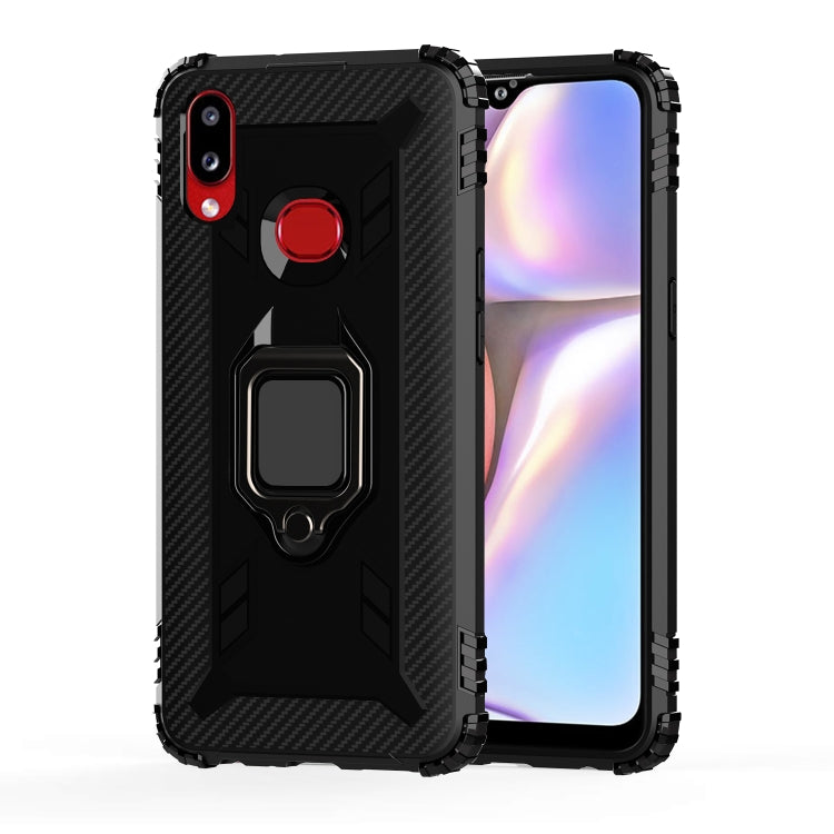 For Galaxy A10s Carbon Fiber Protective Case with 360 Degree Rotating Ring Holder