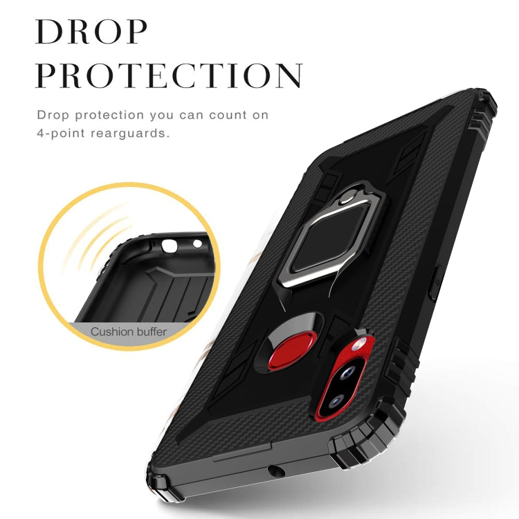 For Galaxy A10s Carbon Fiber Protective Case with 360 Degree Rotating Ring Holder