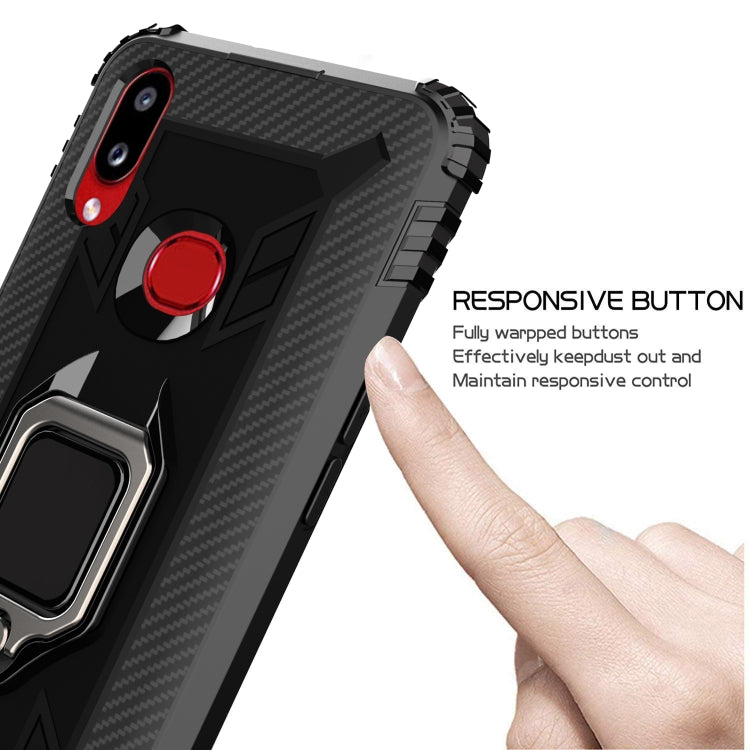 For Galaxy A10s Carbon Fiber Protective Case with 360 Degree Rotating Ring Holder