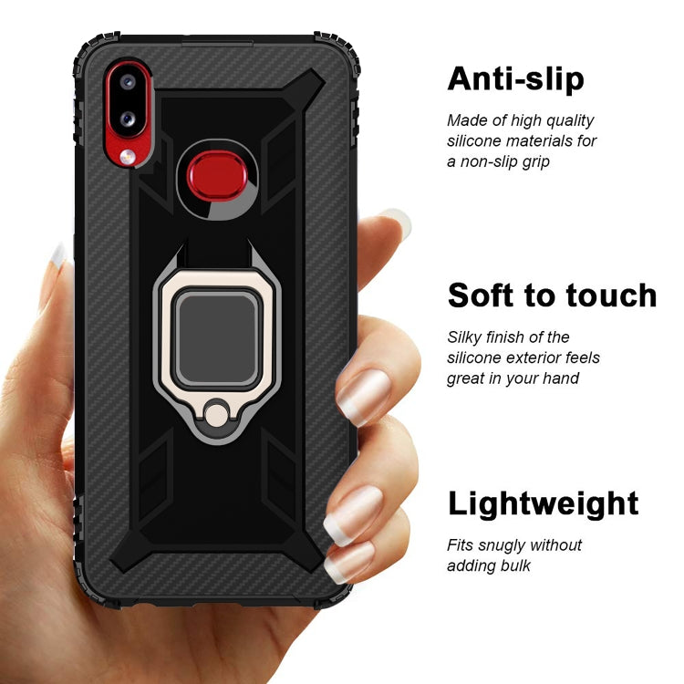 For Galaxy A10s Carbon Fiber Protective Case with 360 Degree Rotating Ring Holder