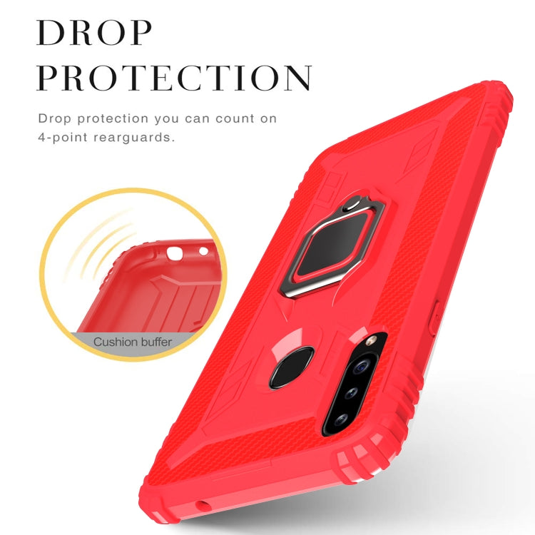 For Galaxy A20s Carbon Fiber Protective Case with 360 Degree Rotating Ring Holder