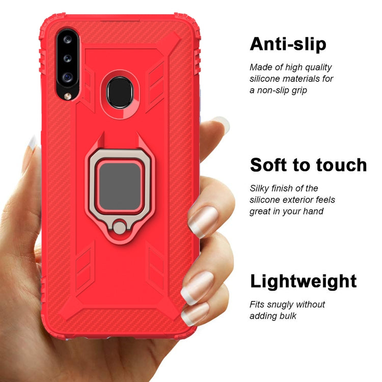 For Galaxy A20s Carbon Fiber Protective Case with 360 Degree Rotating Ring Holder