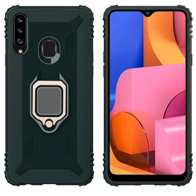 For Galaxy A20s Carbon Fiber Protective Case with 360 Degree Rotating Ring Holder