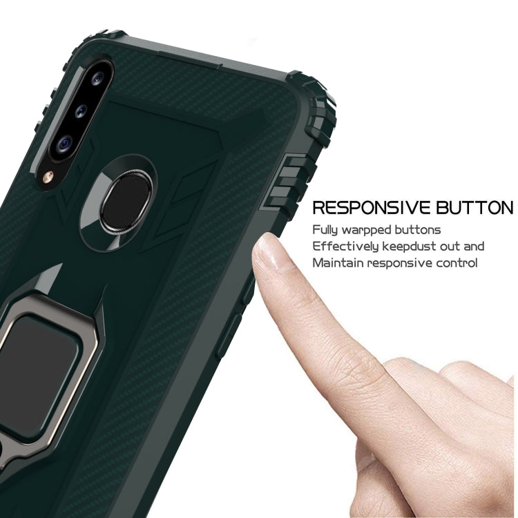For Galaxy A20s Carbon Fiber Protective Case with 360 Degree Rotating Ring Holder