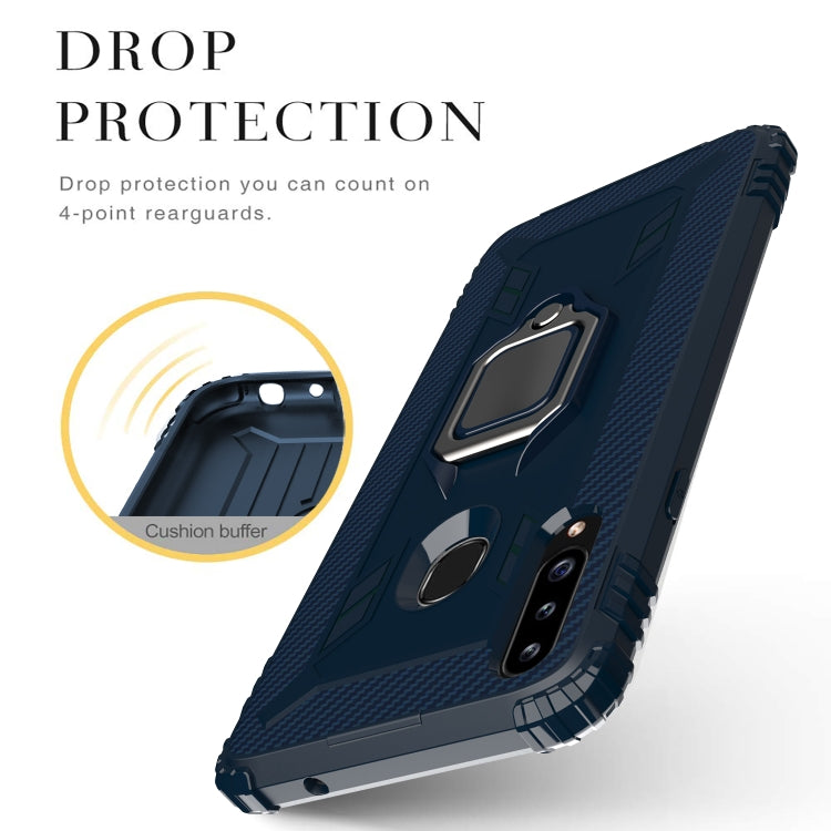 For Galaxy A20s Carbon Fiber Protective Case with 360 Degree Rotating Ring Holder