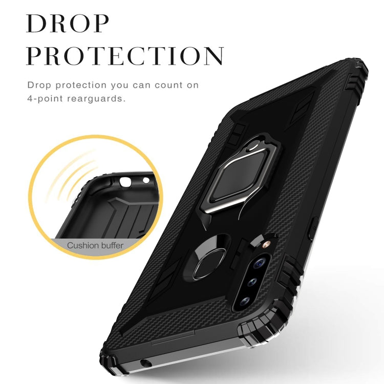 For Galaxy A20s Carbon Fiber Protective Case with 360 Degree Rotating Ring Holder