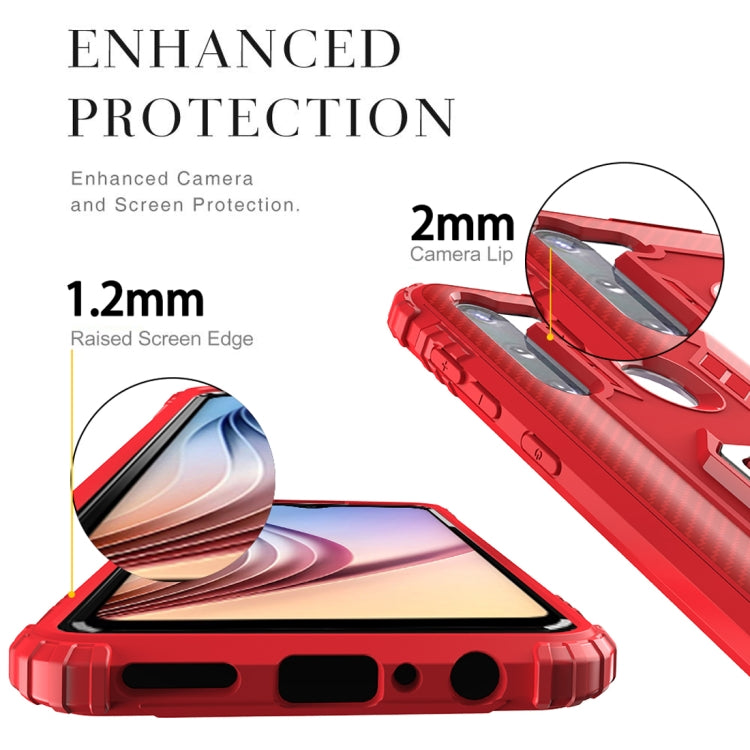 For Samsung Galaxy A21 (European Version) Carbon Fiber Protective Case with 360 Degree Rotating Ring Holder
