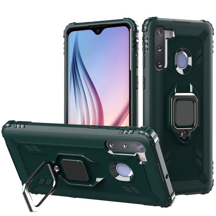 For Samsung Galaxy A21 (European Version) Carbon Fiber Protective Case with 360 Degree Rotating Ring Holder