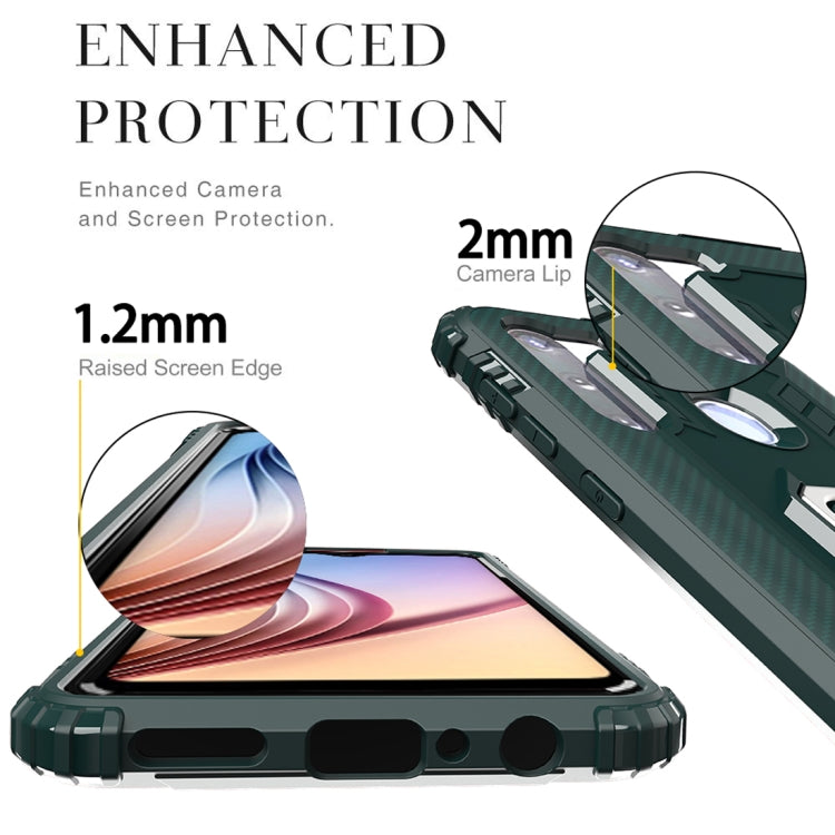 For Samsung Galaxy A21 (European Version) Carbon Fiber Protective Case with 360 Degree Rotating Ring Holder