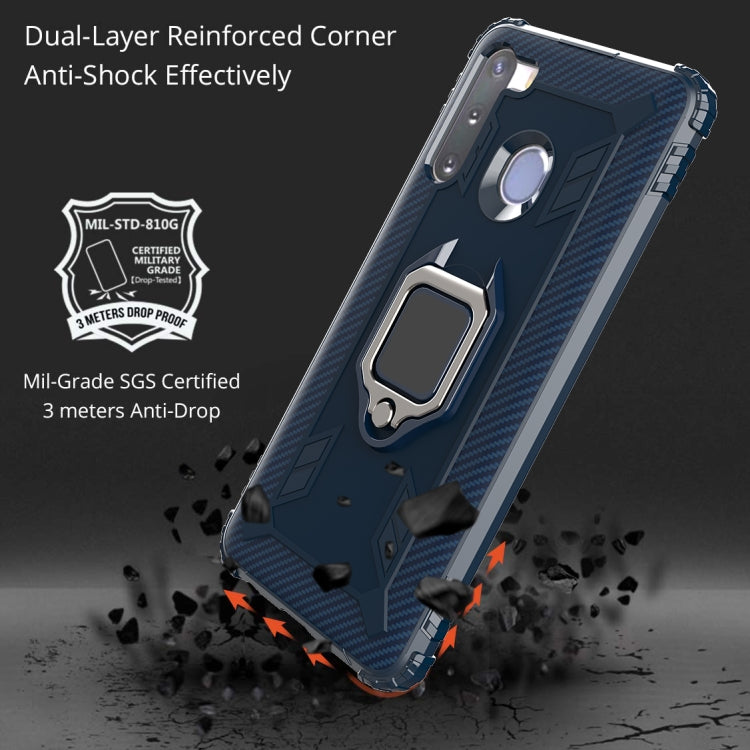 For Samsung Galaxy A21 (European Version) Carbon Fiber Protective Case with 360 Degree Rotating Ring Holder