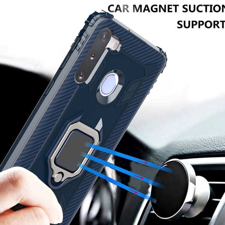 For Samsung Galaxy A21 (European Version) Carbon Fiber Protective Case with 360 Degree Rotating Ring Holder