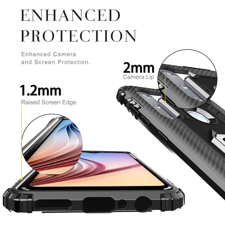 For Samsung Galaxy A21 (European Version) Carbon Fiber Protective Case with 360 Degree Rotating Ring Holder