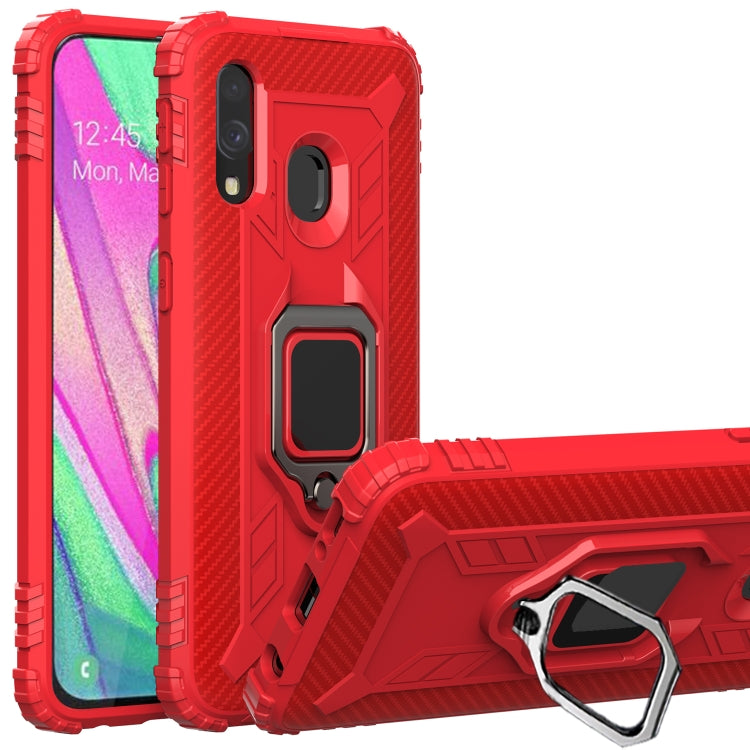 For Galaxy A40 Carbon Fiber Protective Case with 360 Degree Rotating Ring Holder