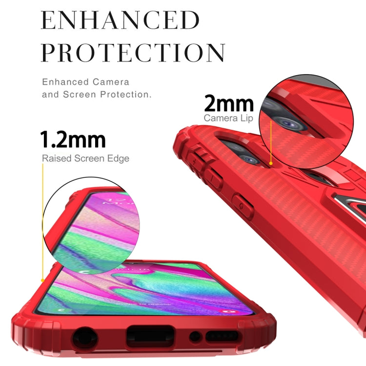 For Galaxy A40 Carbon Fiber Protective Case with 360 Degree Rotating Ring Holder