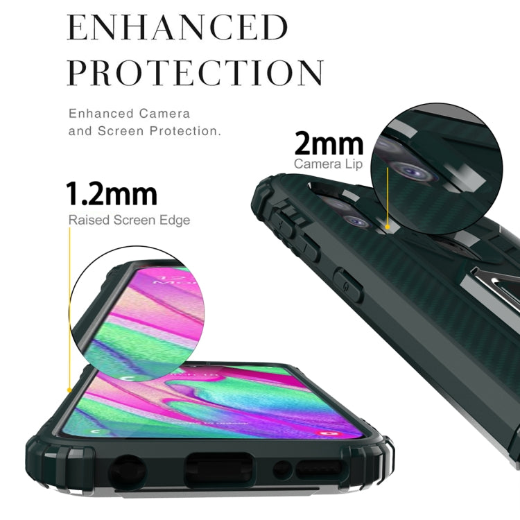 For Galaxy A40 Carbon Fiber Protective Case with 360 Degree Rotating Ring Holder