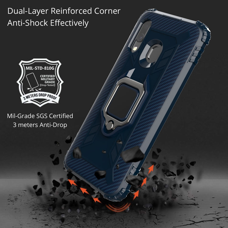For Galaxy A40 Carbon Fiber Protective Case with 360 Degree Rotating Ring Holder