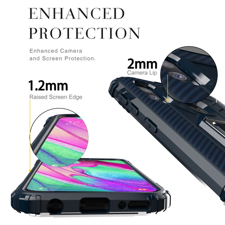 For Galaxy A40 Carbon Fiber Protective Case with 360 Degree Rotating Ring Holder