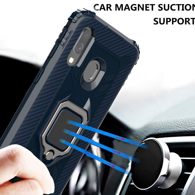For Galaxy A40 Carbon Fiber Protective Case with 360 Degree Rotating Ring Holder