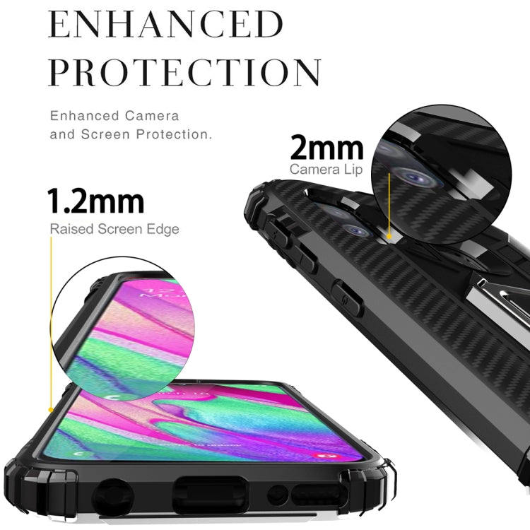 For Galaxy A40 Carbon Fiber Protective Case with 360 Degree Rotating Ring Holder