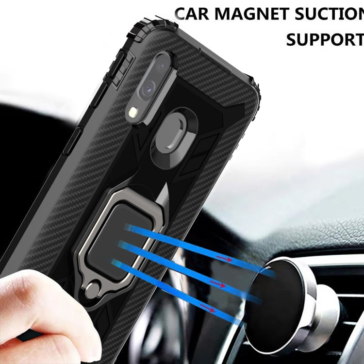 For Galaxy A40 Carbon Fiber Protective Case with 360 Degree Rotating Ring Holder