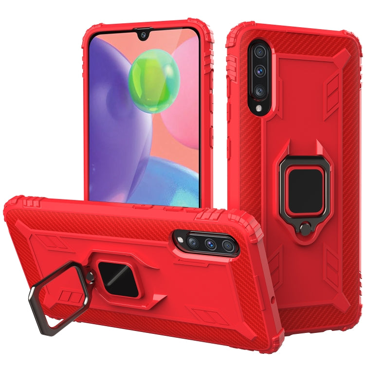 For Galaxy A70s Carbon Fiber Protective Case with 360 Degree Rotating Ring Holder