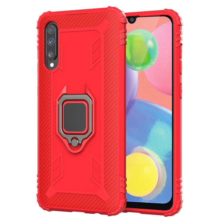 For Galaxy A70s Carbon Fiber Protective Case with 360 Degree Rotating Ring Holder