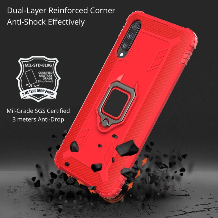 For Galaxy A70s Carbon Fiber Protective Case with 360 Degree Rotating Ring Holder