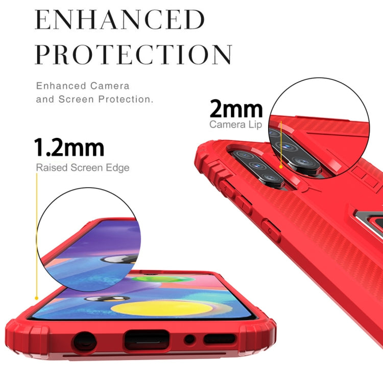 For Galaxy A70s Carbon Fiber Protective Case with 360 Degree Rotating Ring Holder