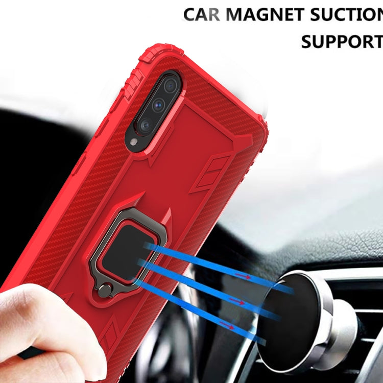 For Galaxy A70s Carbon Fiber Protective Case with 360 Degree Rotating Ring Holder