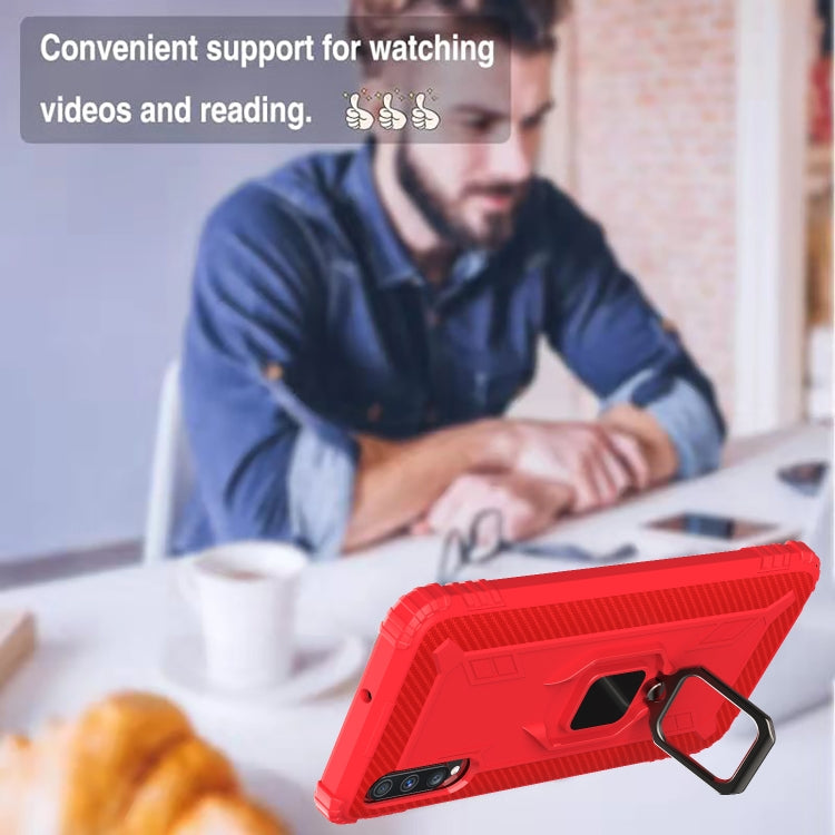 For Galaxy A70s Carbon Fiber Protective Case with 360 Degree Rotating Ring Holder