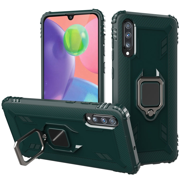 For Galaxy A70s Carbon Fiber Protective Case with 360 Degree Rotating Ring Holder