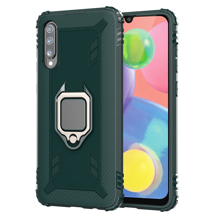 For Galaxy A70s Carbon Fiber Protective Case with 360 Degree Rotating Ring Holder