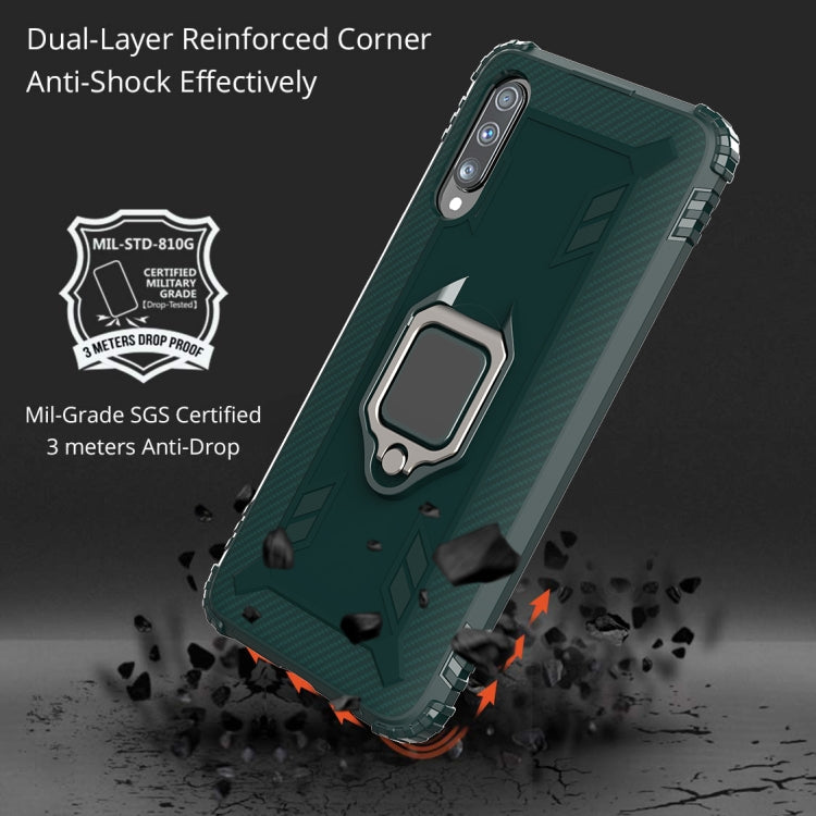 For Galaxy A70s Carbon Fiber Protective Case with 360 Degree Rotating Ring Holder