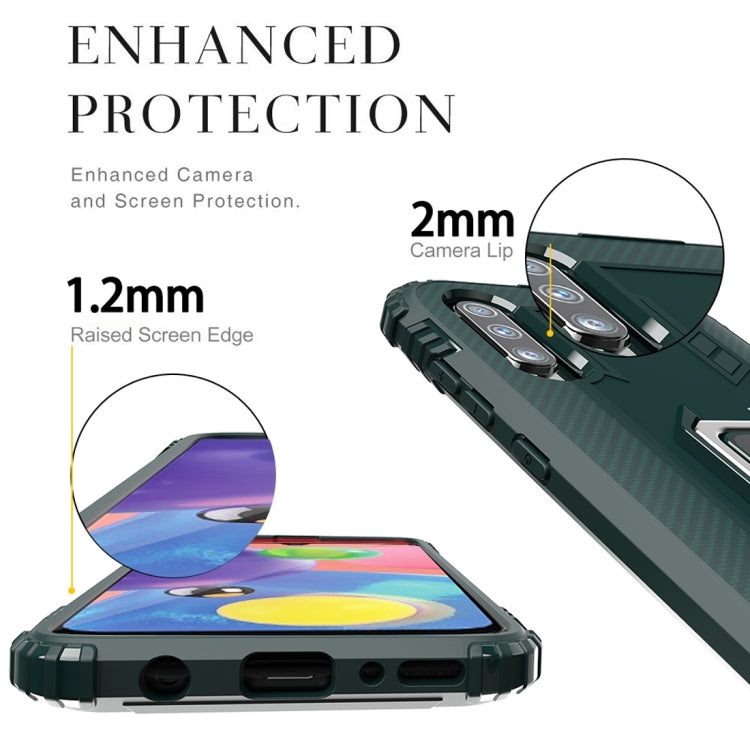 For Galaxy A70s Carbon Fiber Protective Case with 360 Degree Rotating Ring Holder
