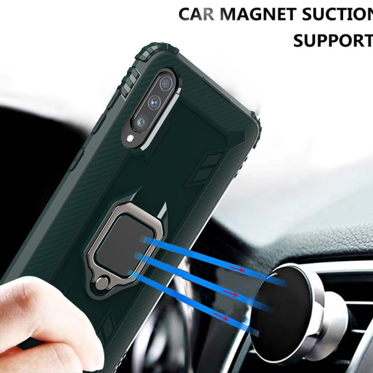 For Galaxy A70s Carbon Fiber Protective Case with 360 Degree Rotating Ring Holder