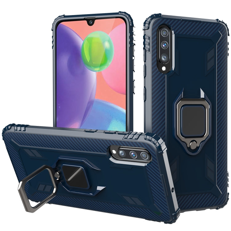 For Galaxy A70s Carbon Fiber Protective Case with 360 Degree Rotating Ring Holder