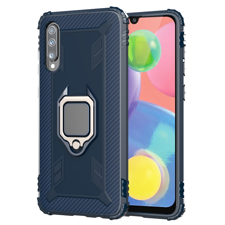 For Galaxy A70s Carbon Fiber Protective Case with 360 Degree Rotating Ring Holder