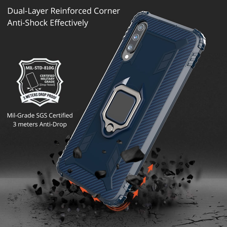 For Galaxy A70s Carbon Fiber Protective Case with 360 Degree Rotating Ring Holder