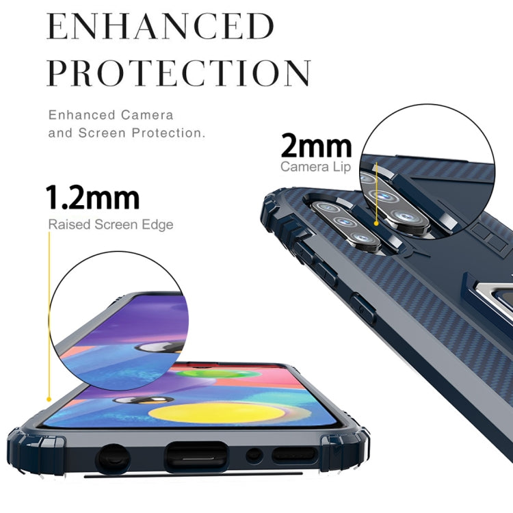 For Galaxy A70s Carbon Fiber Protective Case with 360 Degree Rotating Ring Holder