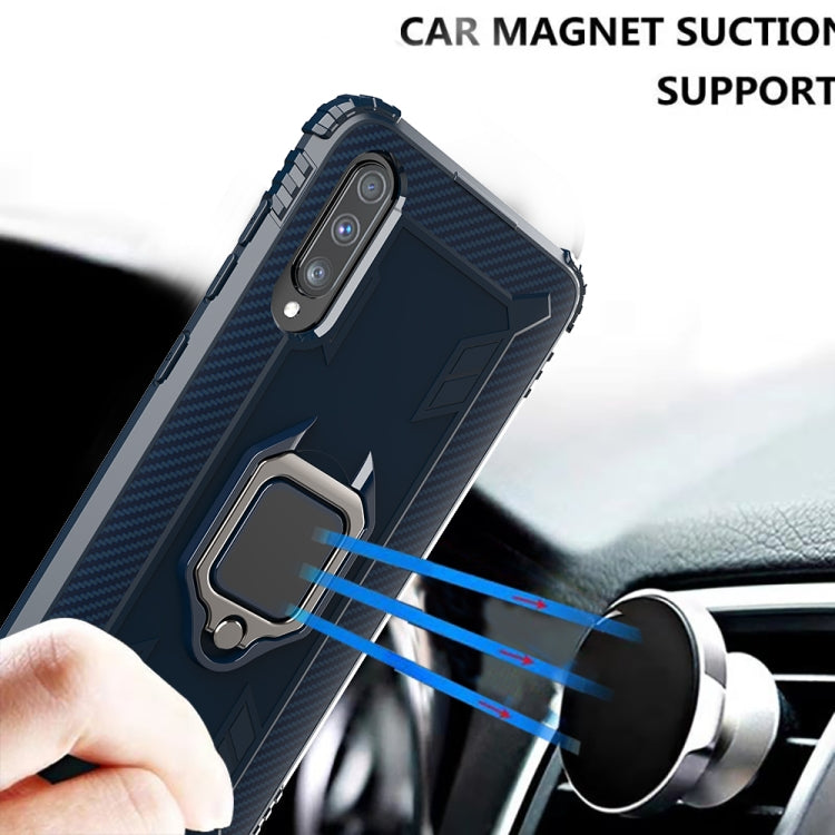For Galaxy A70s Carbon Fiber Protective Case with 360 Degree Rotating Ring Holder
