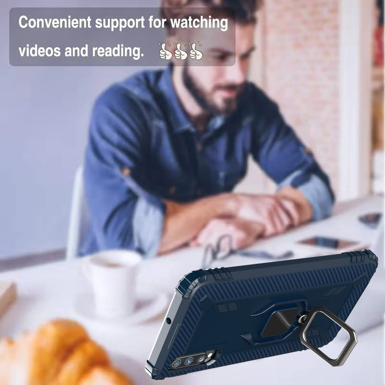 For Galaxy A70s Carbon Fiber Protective Case with 360 Degree Rotating Ring Holder