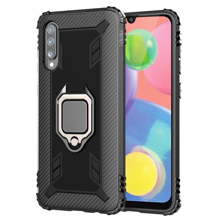 For Galaxy A70s Carbon Fiber Protective Case with 360 Degree Rotating Ring Holder