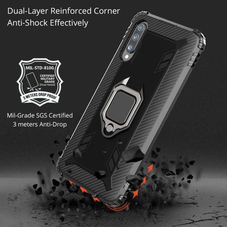 For Galaxy A70s Carbon Fiber Protective Case with 360 Degree Rotating Ring Holder
