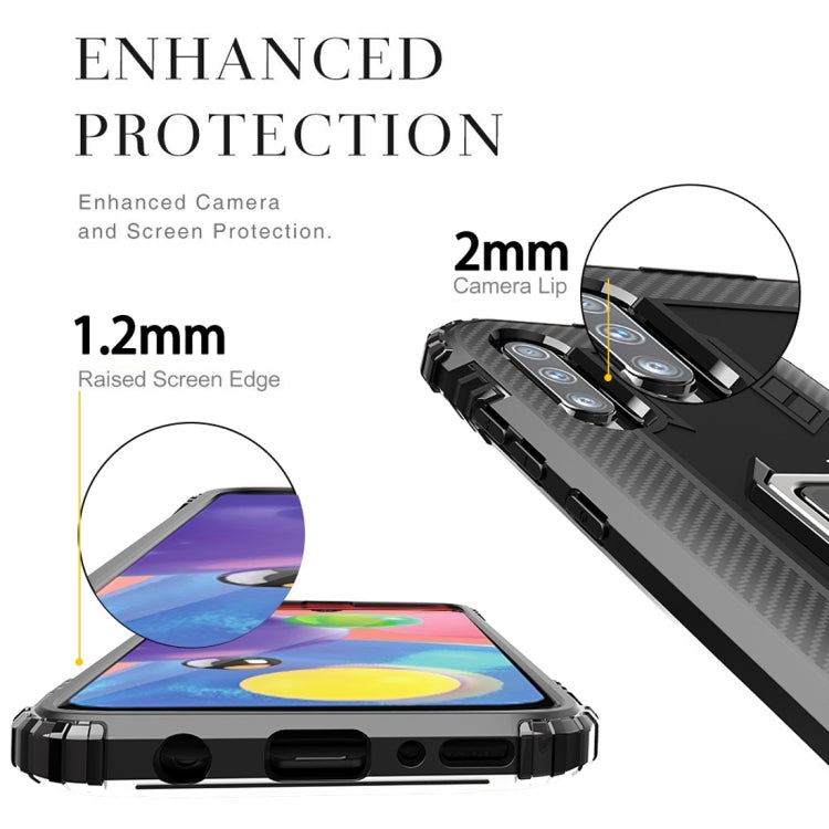For Galaxy A70s Carbon Fiber Protective Case with 360 Degree Rotating Ring Holder