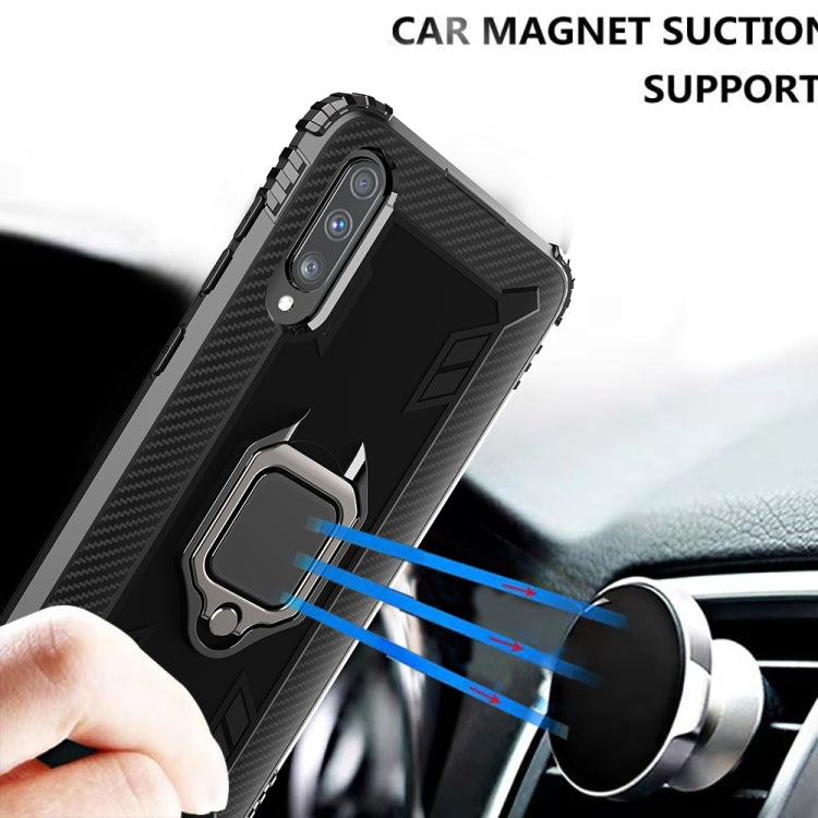 For Galaxy A70s Carbon Fiber Protective Case with 360 Degree Rotating Ring Holder