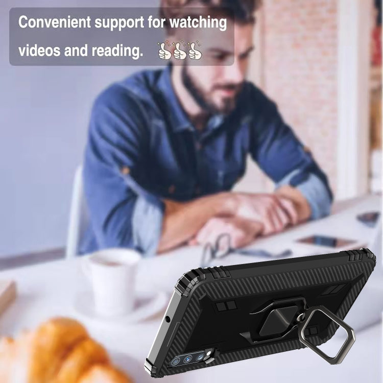 For Galaxy A70s Carbon Fiber Protective Case with 360 Degree Rotating Ring Holder