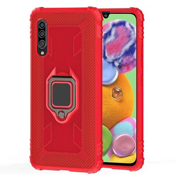 For Galaxy A30s Carbon Fiber Protective Case with 360 Degree Rotating Ring Holder