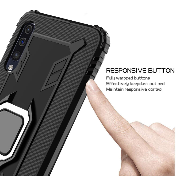 For Galaxy A30s Carbon Fiber Protective Case with 360 Degree Rotating Ring Holder