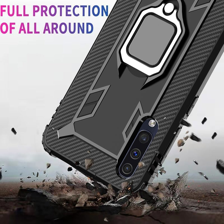 For Galaxy A30s Carbon Fiber Protective Case with 360 Degree Rotating Ring Holder